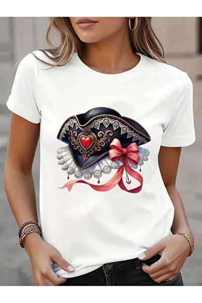 NOURAM [Pirate T-Shirt] Women's Pirate Print T-Shirt Short Sleeve Round Neck ...