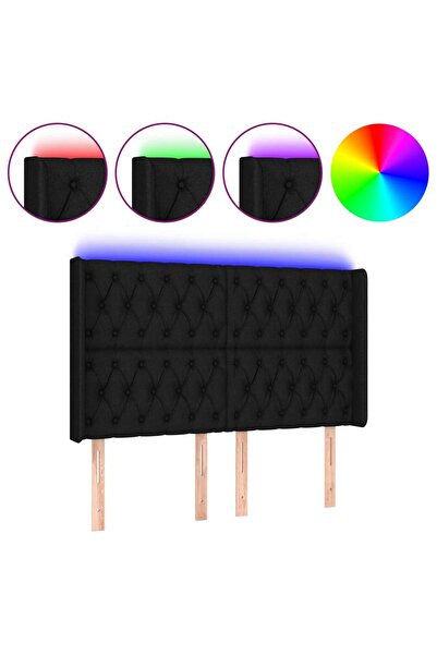 vidaxl Tăblie de pat cu LED, negru, 163x16x118/128 cm, textil