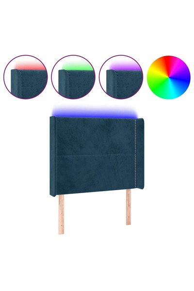 vidaxl Tăblie de pat cu LED, albastru închis, 103x16x118/128cm catifea