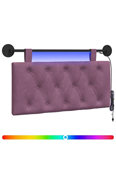 vidaxl Tăblie de pat suspendată Cu lumină LED Violet Catifea