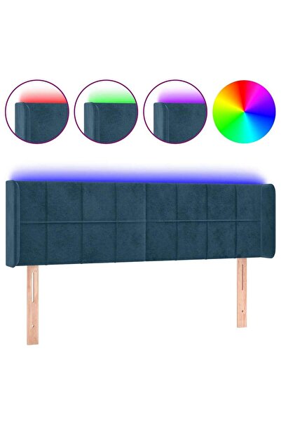 vidaxl Tăblie de pat cu LED, albastru închis, 147x16x78/88 cm, catifea