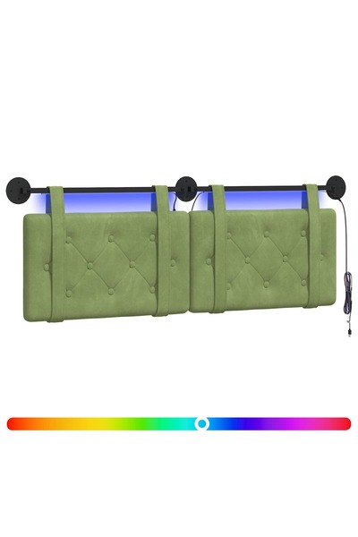 vidaxl Tăblie de pat suspendată Cu lumină LED Verde deschis Catifea