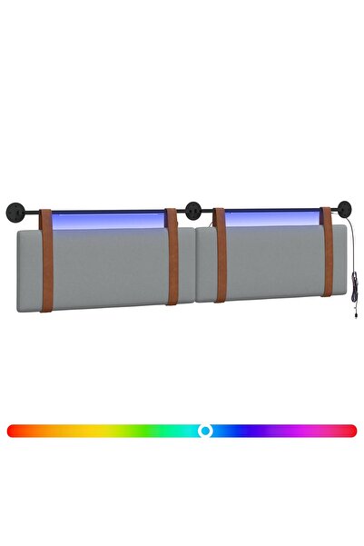 vidaxl Tăblie de pat suspendată Cu lumină LED Gri deschis PU antic
