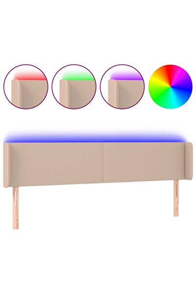 vidaxl Tăblie de pat cu LED, cappuccino 203x16x78/88cm piele ecologică