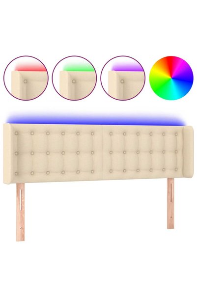 vidaxl Tăblie de pat cu LED, crem, 147x16x78/88 cm, textil