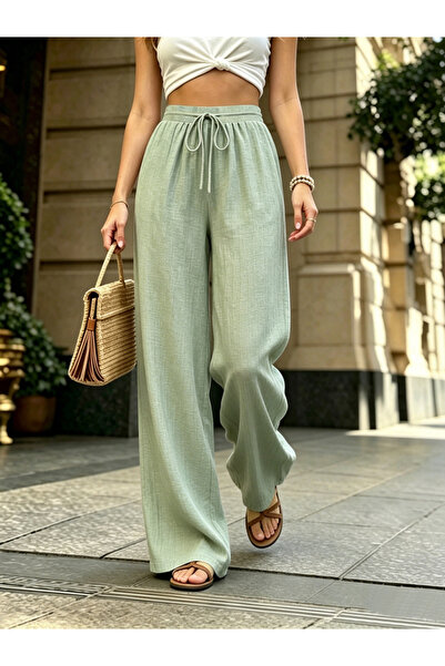 Take Two By Styli Green Wide Leg Drawstring Pants