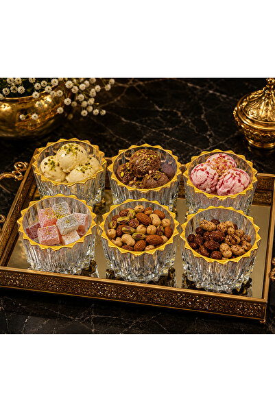 Sapanca Gold Detaylı 6 lı Set Çerezlik/Dondurma/Sunum Kasesi*125 ml