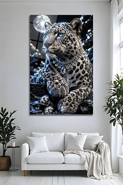 Parıltı Yayınları Elmas Pırlantalı Leopar Cam Tablo Lüks Kristal Taşlı Salon ...