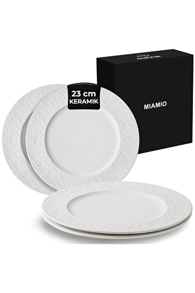 MIAMIO Set of 4 dinner plates, Oasis collection, stoneware ceramic, white, 23 cm