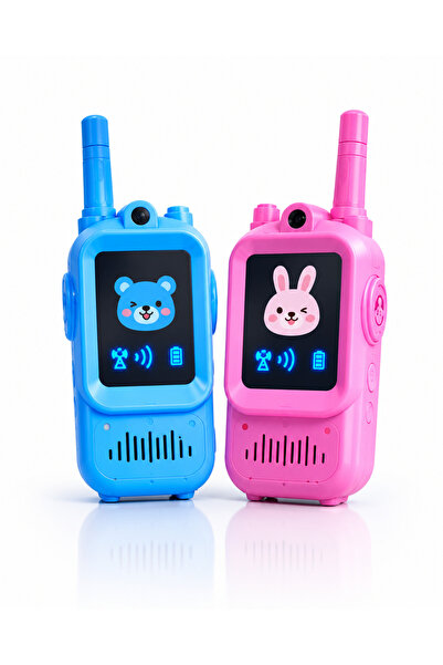 VOOKA Çocuk Telsizi Çocuklar İçin Video Walkie Talkie Görüntülü Konuşma Telsizi Uzun Menzilli Şarjlı Eğitici Oyuncak 2'li Set Mavi,Pembe