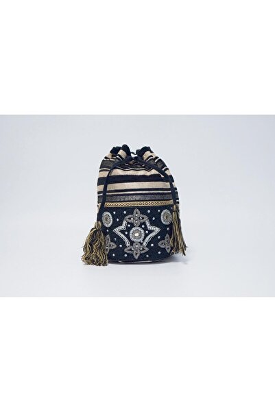 MILANO COLLECTION Rucsac boho auriu, dungi metalizate, brodat manual, bun de ...