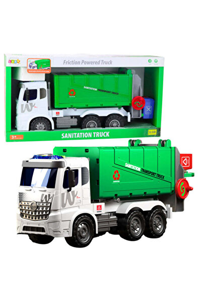LEAN Camion de gunoi cu funcție de ridicare, 2 lumini pentru coșuri, efecte s...