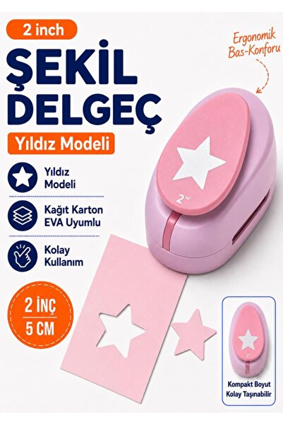 OFİSİNN Şekilli Mega Boy Delgeç/Şekilgeç 5 cm Yıldız Pembe
