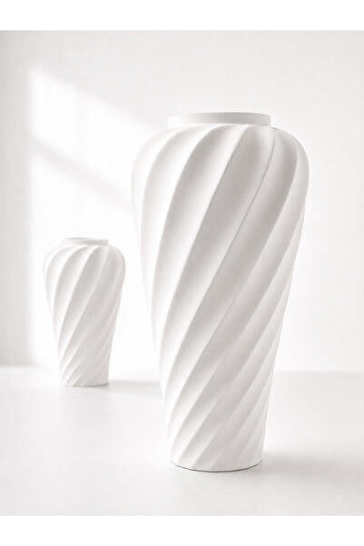 Lui Tasarım Big Size XL Elegant White Color Ceramic Sprail Vase 31 cm