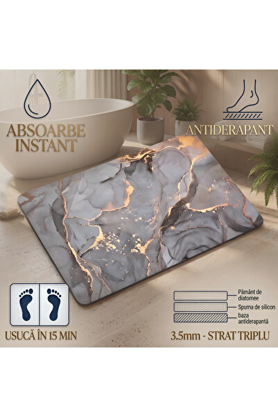 Jaskus Covor de Baie Universal, Jaskus®, Spuma de Silicon si Diatom, Ultra Absorbant, Antiderapant, 40x60 cm,