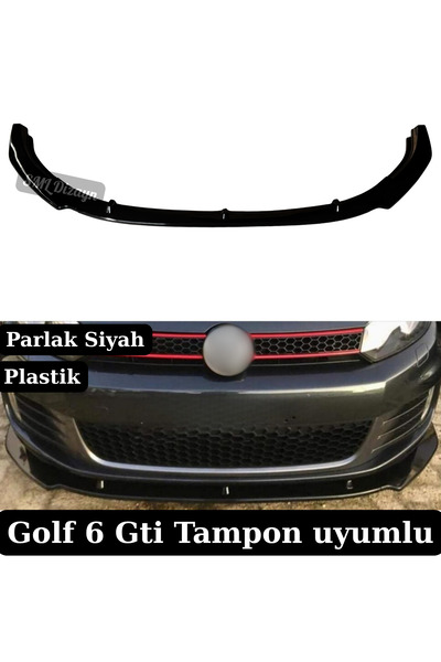 SML Dizayn VW Golf 6 GTI Uyumlu Ön Lip - Parlak Siyah Piano Black 3 Parça Tam...