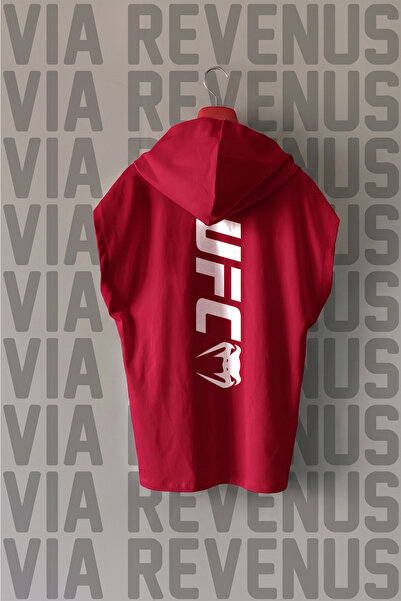 Vordevia Ufc Front and Back Printed Zero Sleeve Hooded 100% Cotton Sports Tshirt