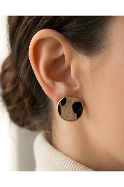 ILSA Leopard Print Round Earrings