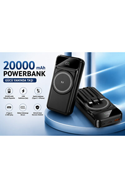 MATECHNO 20.000 mAh Hızlı Şarj Powerbank 15W Kablosuz Şarj | Dahili Kablolu |...