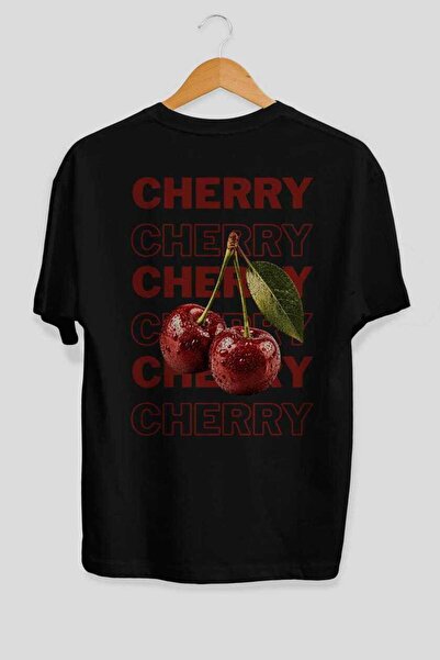 Ankhises Μαύρο μπλουζάκι με στάμπα στην πλάτη Cherry Oversize, Unisex, 100% β...