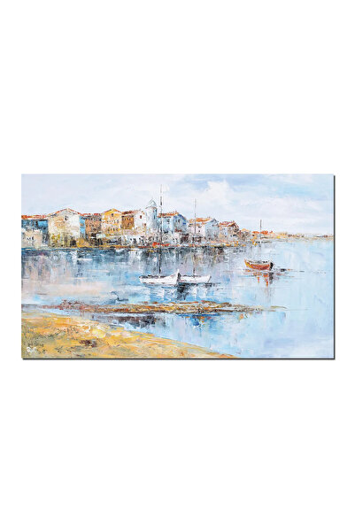 artnova Пейзажна картина с платноходки в пристанището, ръчно рисувана, 100x60...