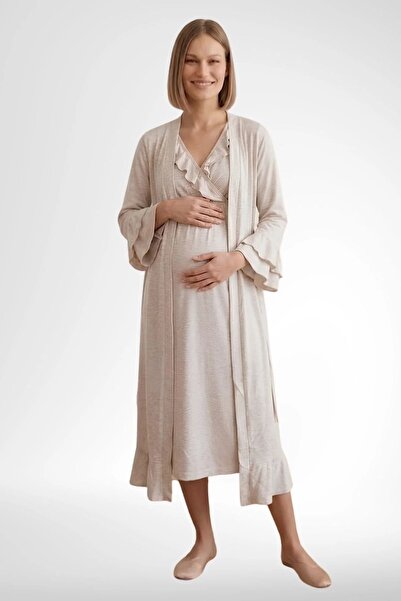 By Mecit Pijama Women's 2-Piece Short-Sleeved V-Neck Maternity Short Robe and...
