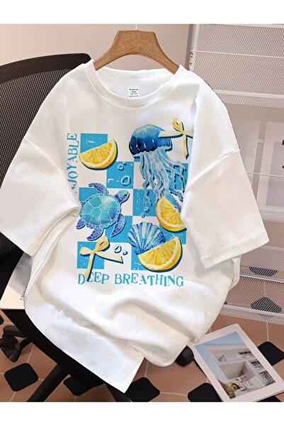 bellanova Unisex πολύχρωμο μπλουζάκι με στάμπα Oversize Streetwear Άνετη εφαρ...