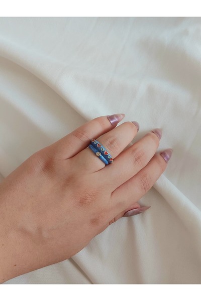 bijoux uniques خاتم فولاذي قابل للتعديل من مينيلي ملون بقطعتين