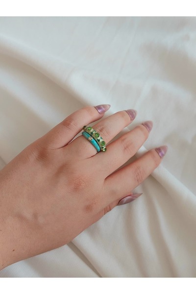 bijoux uniques خاتم فولاذي قابل للتعديل من مينيلي ملون بقطعتين