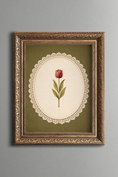epiqart Embroidery-Look Tulip Design - Vintage Patterned Painting - Thick Model