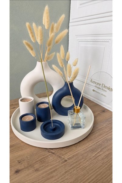 A'more Design A'more Design Dekoratif 9Parça Beton Tepsi Seti - İkili Donut V...