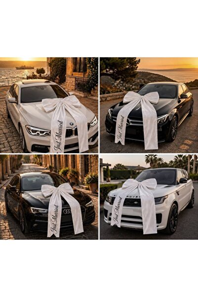 UMAY FLOWERS Araç Süsleme Kurdelesi – Just Married Yazılı Büyük Boy Gelin Ara...