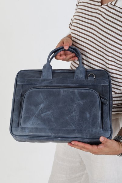 Latife Genuine Crazy Leather Handmade Laptop and Briefcase - Calfskin Special Design - 13-14 Inches