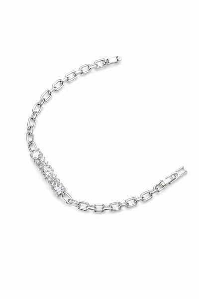 Balenbi Jewelry Silver Color Baguette and Zircon Stone Detailed Stainless Ste...