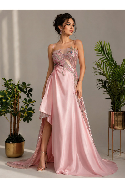 ASIAN Renda Dress Luxurious Evening Gown Made of Soft Taffeta Fabric with Seq...