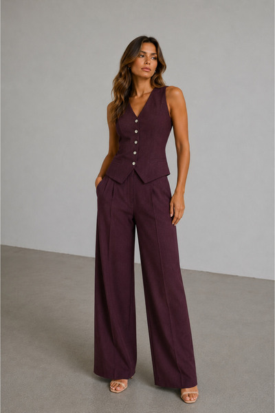 M&N Women's Linen Vest and Palazzo Trousers Set – Stylish Combination with Wi...