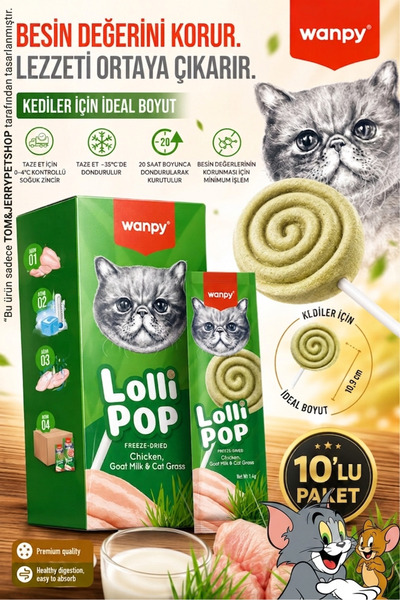 Wanpy Tom&JerryPetshop- Kediler İçin Dondurularak Kurutulmuş Lolipop – Kedi O...