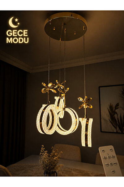 Çadırcı Aydınlatma Lariza Model 4'lü Gold 3 Renk 4'lü Modu Ledli Kristal Taşl...