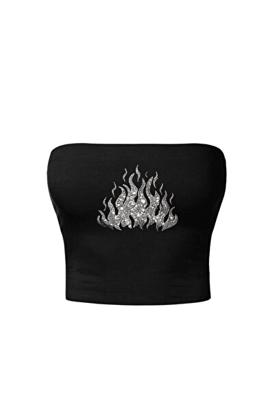 Violon Srebrni plamen, bez naramenica, crni kameni print, kratka haljina
