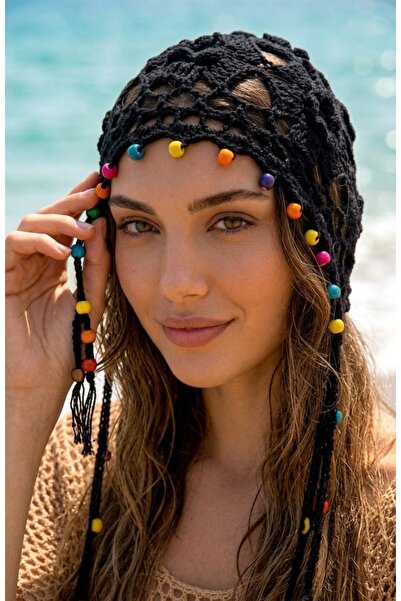LAGRANZE Women's Cotton Bohemian Beaded Knitted Bandana Beanie