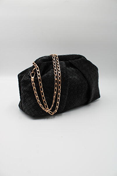 LASSO Women's Suede Black Clutch Portfolio Chain Crossbody Hand and Shoulder Bag