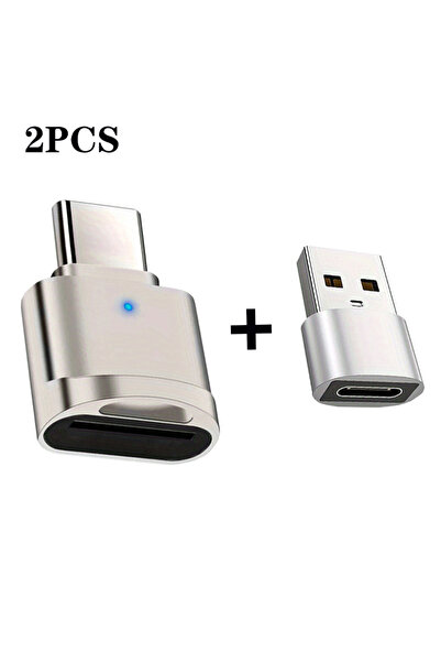 Choice1 Silver(2pcs) Type C TF Reader With Zinc Alloy Shell, SD Card Reader w...
