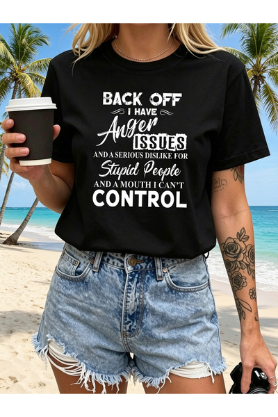 01THEONE 'Back Off, I Have Anger Issues' Vintage Letter Print T-Shirt for Wom...