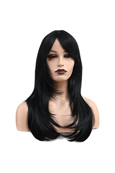 Generic Brand Layered Cut Perched Flat Fiber Sen Medium Length Wig / Black