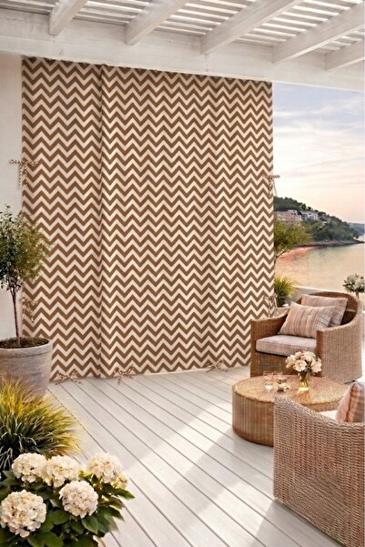 CG HOME Brown Zi̇kzak-Balcony Curtain with Enxboy Option and Laces, Rainproof