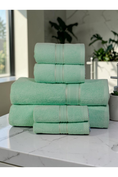 Baltic Linen - 6 Pcs Towel Set, VELURA, 100% Cotton, 550 GSM, Green, 2pcs Bat...