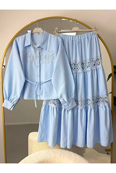 EC MODA Lace Trim Shirt and Skirt Set