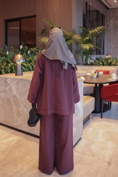 İmajButik Mürdüm Düğmeli Ceket Pantolonlu Takım