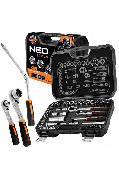 NEO Tools Set de chei tubulare de tracțiune 1/4 " + 3/8 " 46 piese 10-019
