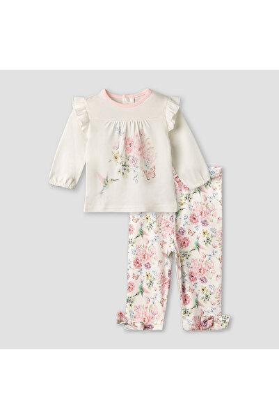 giggles Cotton Round Neck Long Sleeve Pyjama Set with Floral Print
